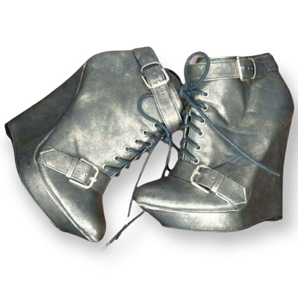 Colin Stuart Antique Gold Wedge Ankle Booties sz 6 - Picture 1 of 8